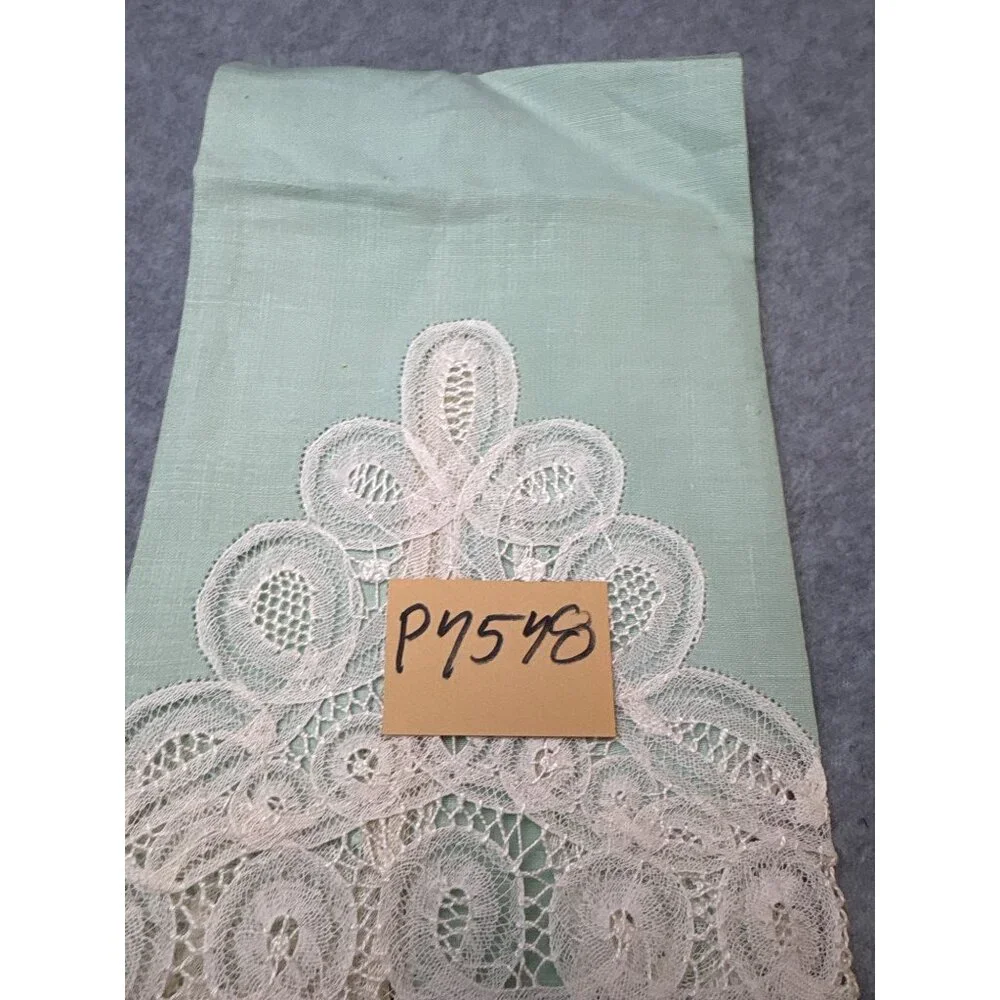 Light Green Finger Towel Intricate Lace Trim Floral Design 19